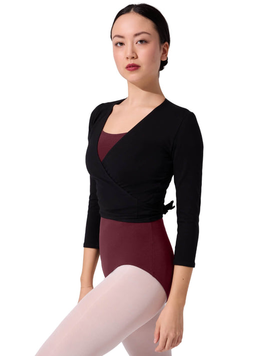Form Fitting Long Sleeve Wrap Top with Self-Tie - Capezio Essential