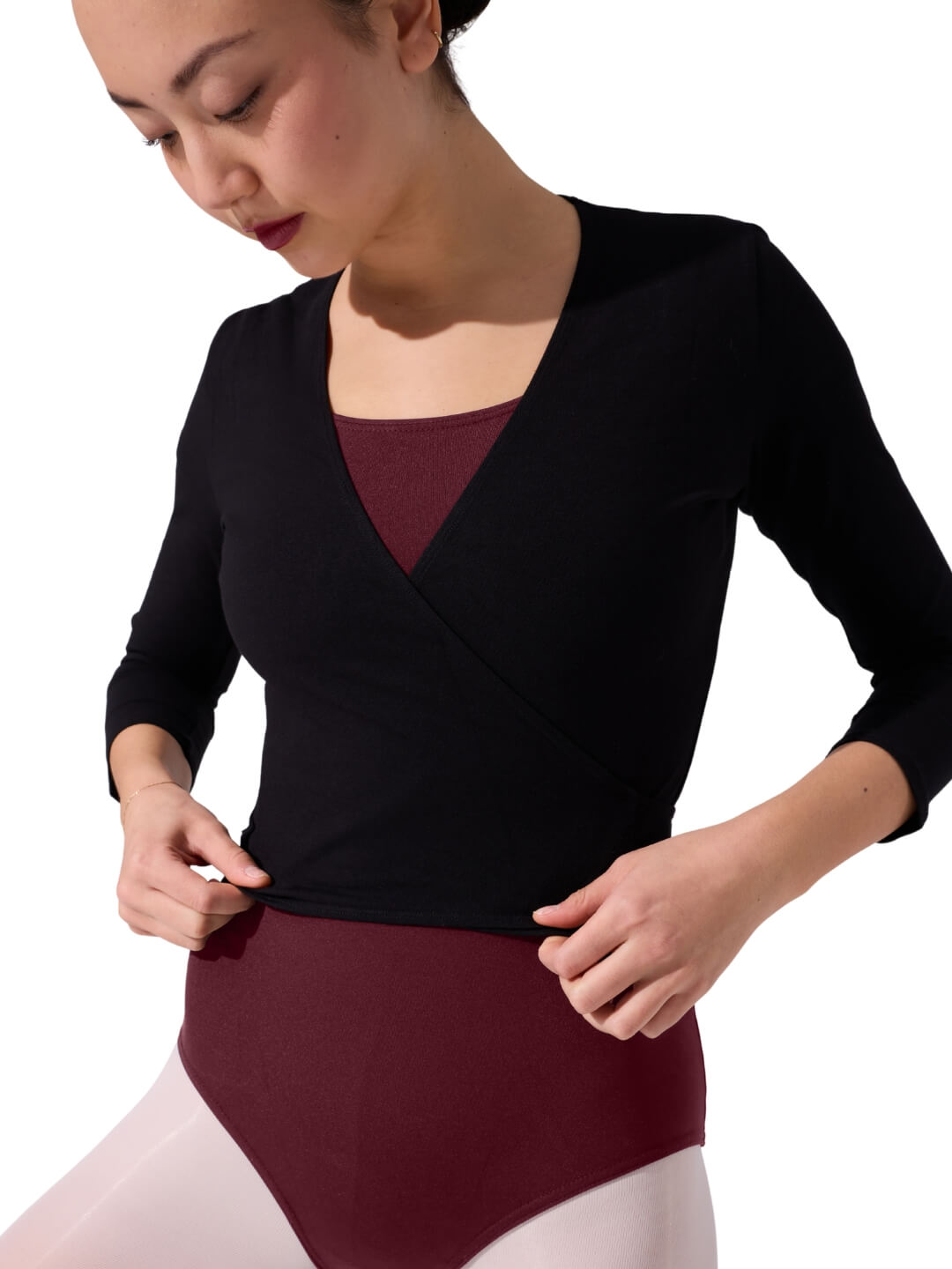 Form Fitting Long Sleeve Wrap Top with Self-Tie - Capezio Essential