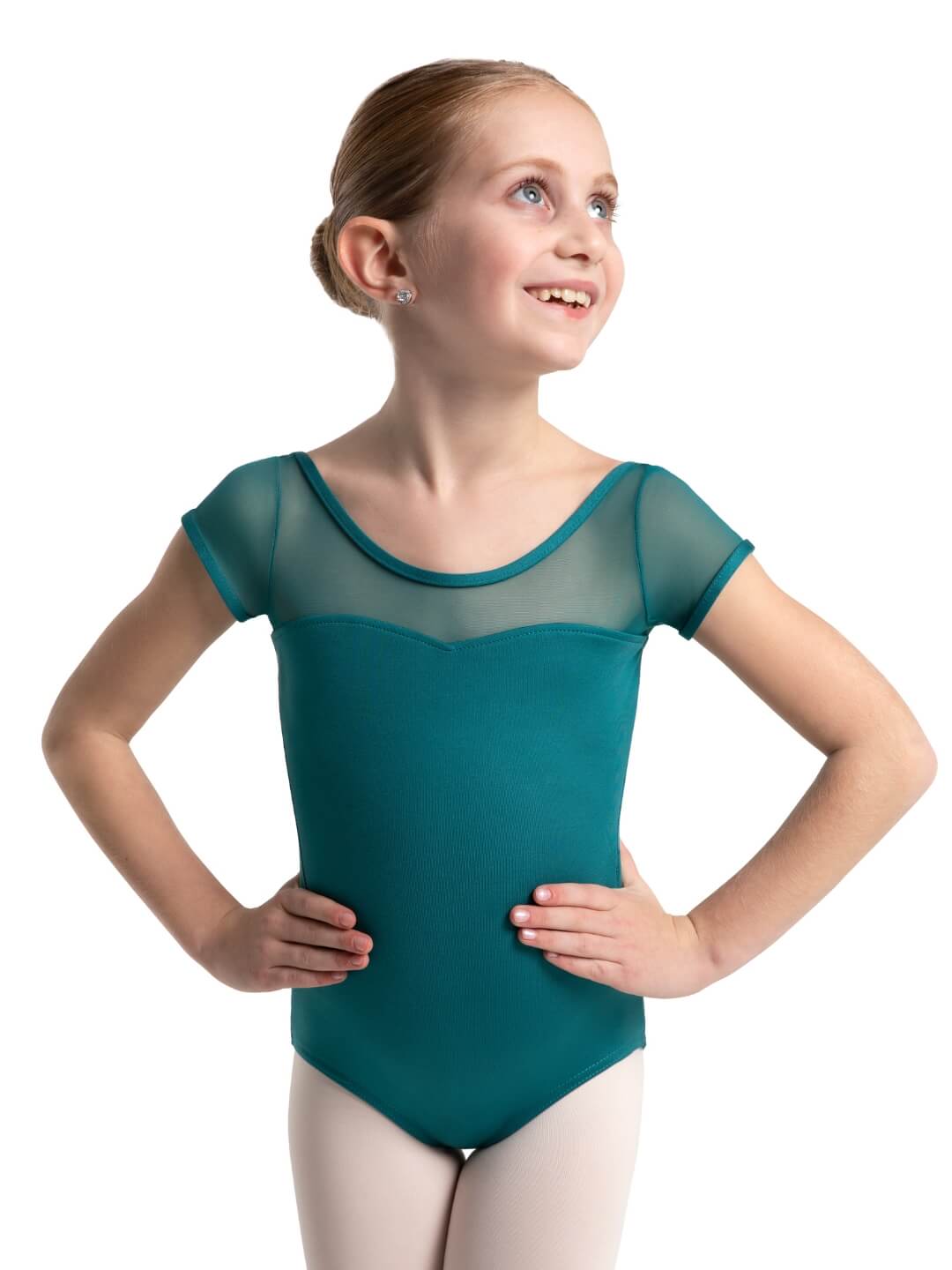 Capezio Studio Collection Mesh Yoke Short Sleeve Leotard - Girls - Capezio Exclusive