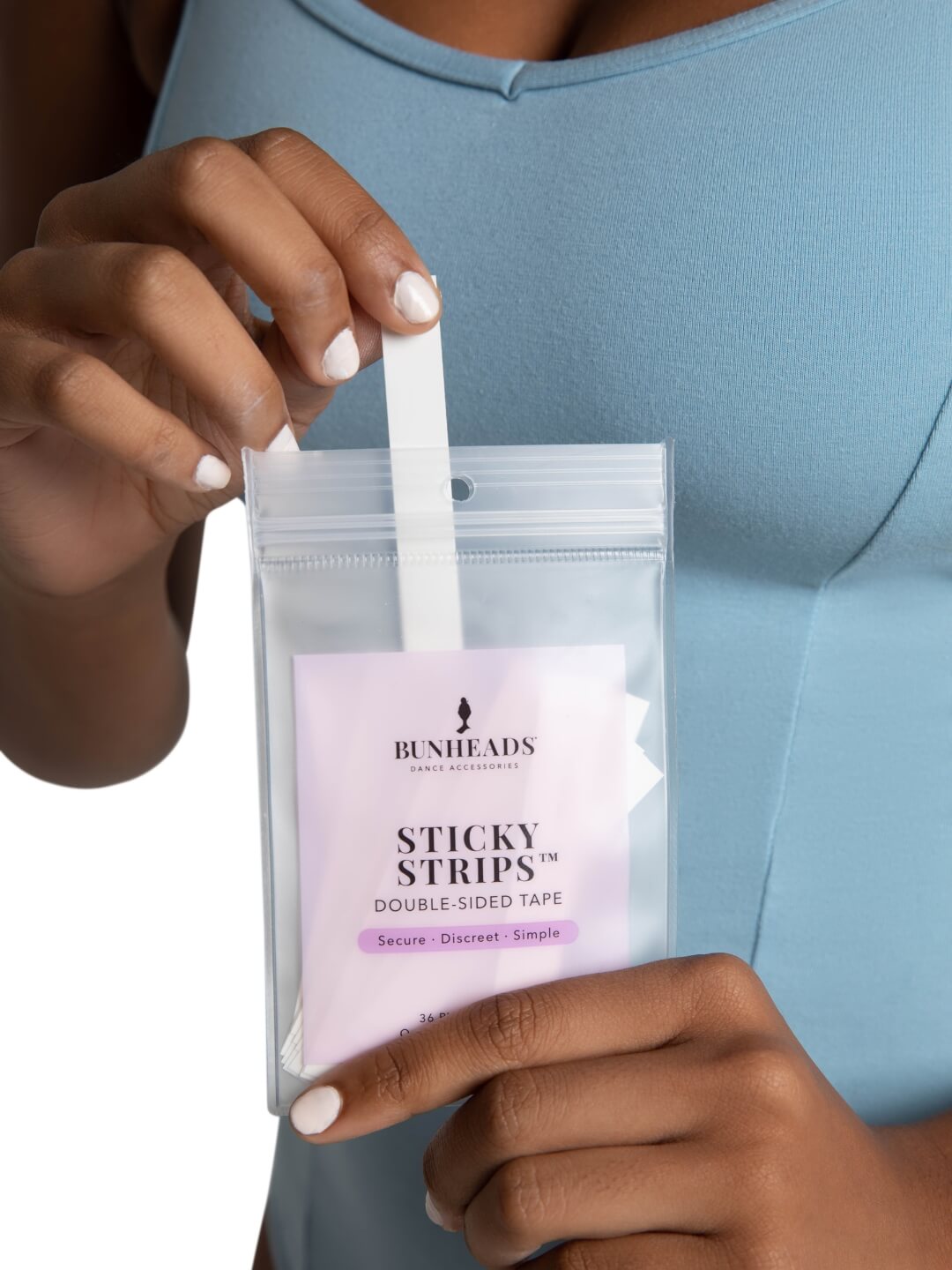 Double-Sided Sticky Strips™ Hold Straps in Place - Capezio Recommended